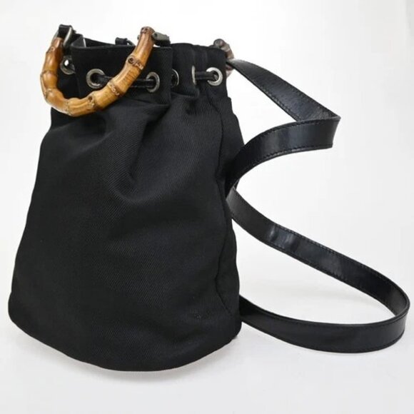GUCCI Logo Bamboo 2Way Shoulder Hand Bag Canvas Leather Black SHW 01EG221 - Picture 4 of 16
